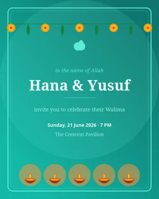 Muslim Walima Invite — editable teal invitation template, instagram portrait