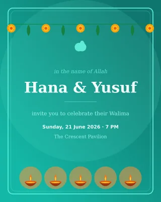 Muslim Walima Invite — editable teal invitation template, instagram portrait