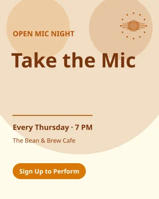 Open Mic — editable white invitation template, instagram portrait