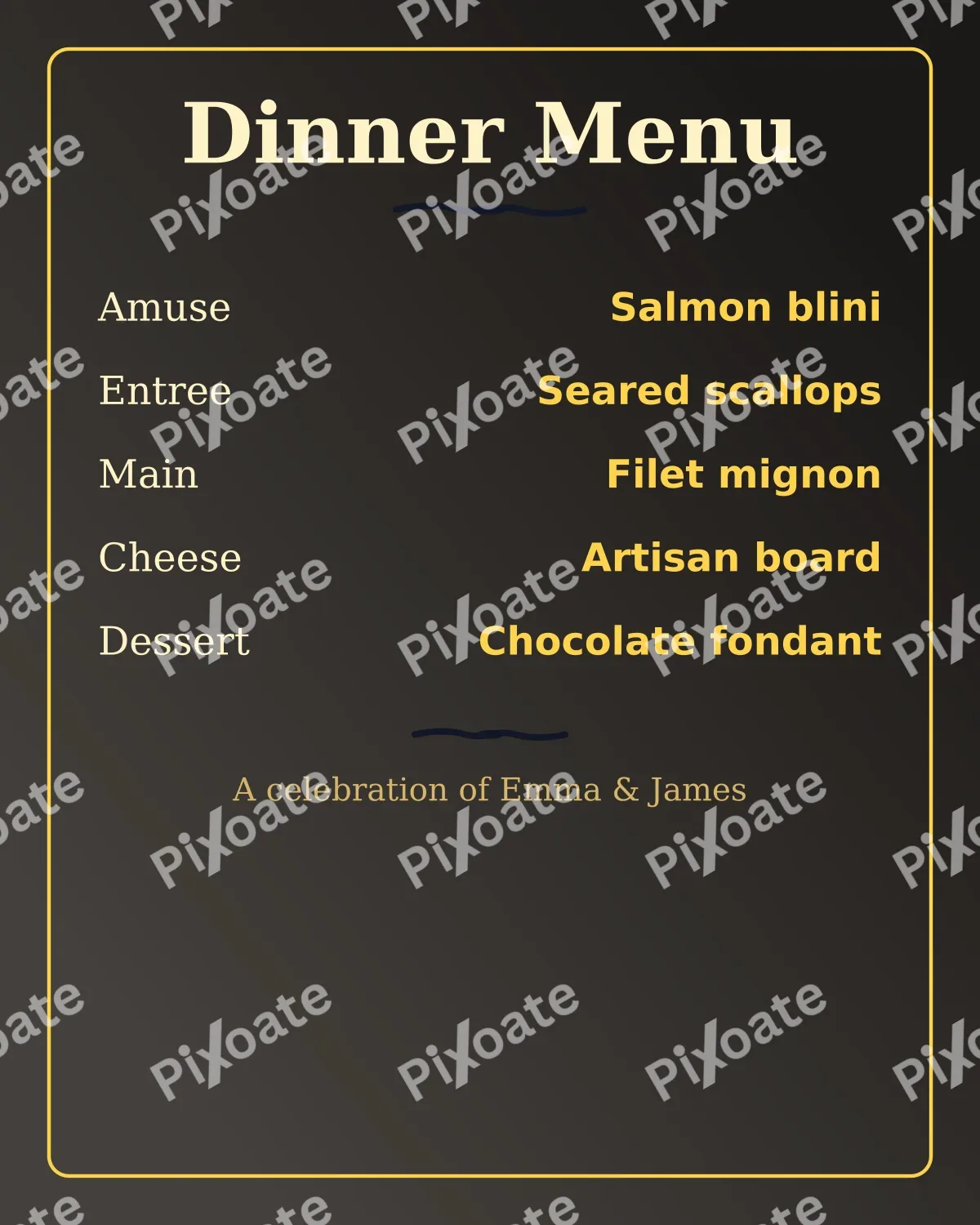 Reception Dinner Menu — editable black invitation template, instagram portrait