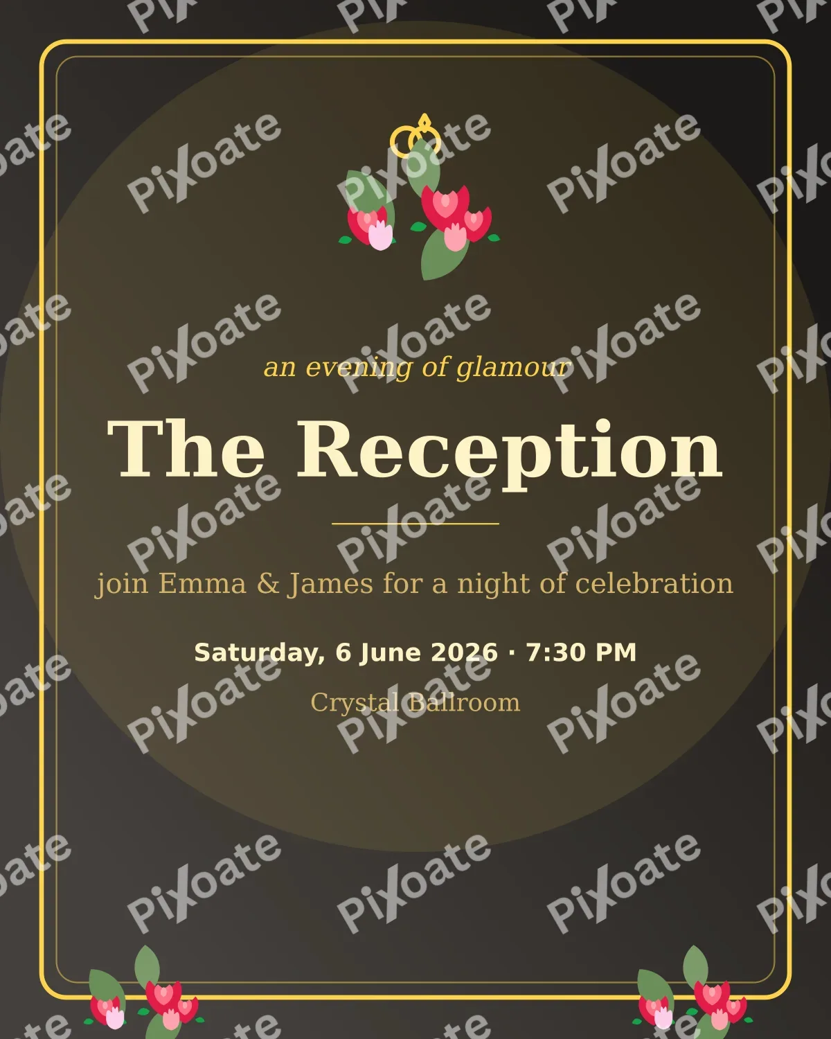 Reception Gold Gala Reception Gold Gala — editable black invitation template, instagram portrait