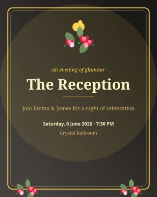 Reception Gold Gala — editable black invitation template, instagram portrait