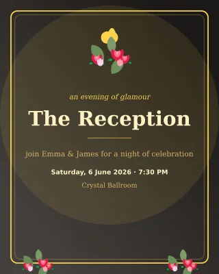 Reception Gold Gala — editable black invitation template, instagram portrait