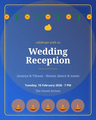 Reception Invite — editable blue invitation template, instagram portrait
