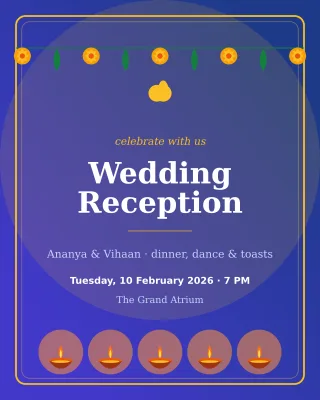 Reception Invite — editable blue invitation template, instagram portrait