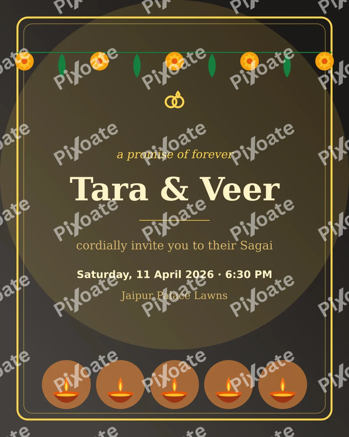 Sagai Royal Gold Sagai Royal Gold — editable black invitation template, instagram portrait