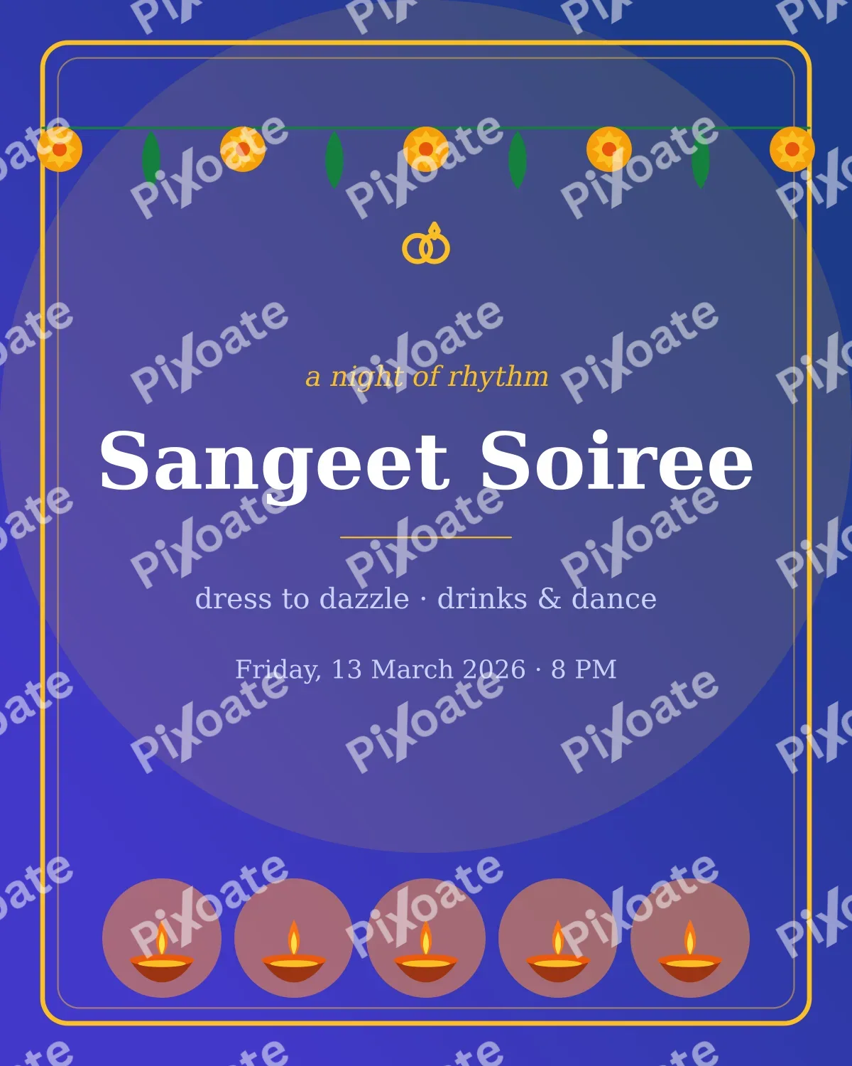 Sangeet Glam — editable blue invitation template, instagram portrait