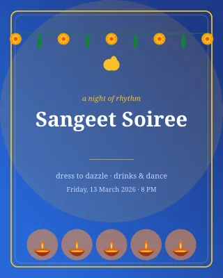 Sangeet Glam — editable blue invitation template, instagram portrait