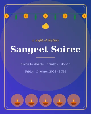 Sangeet Glam — editable blue invitation template, instagram portrait