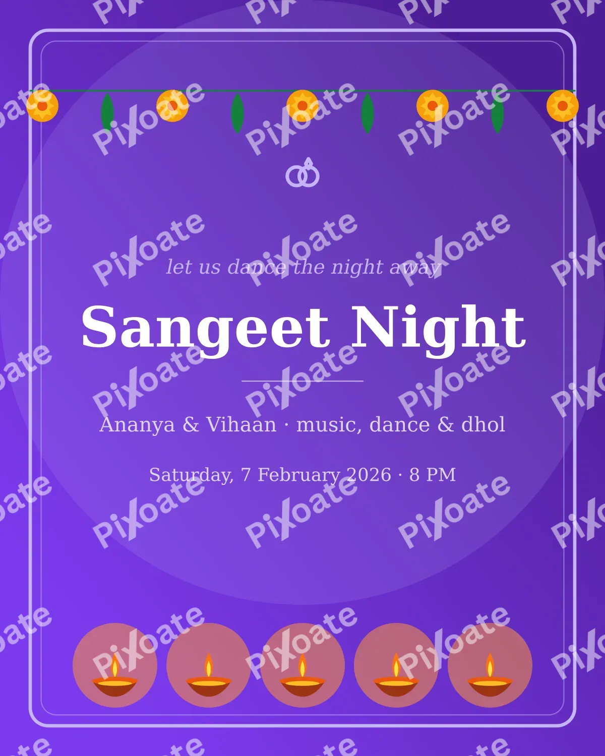 Sangeet Night Sangeet Night — editable purple invitation template, instagram portrait