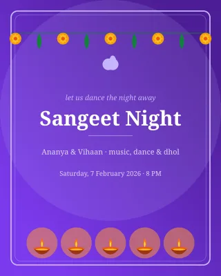 Sangeet Night — editable purple invitation template, instagram portrait