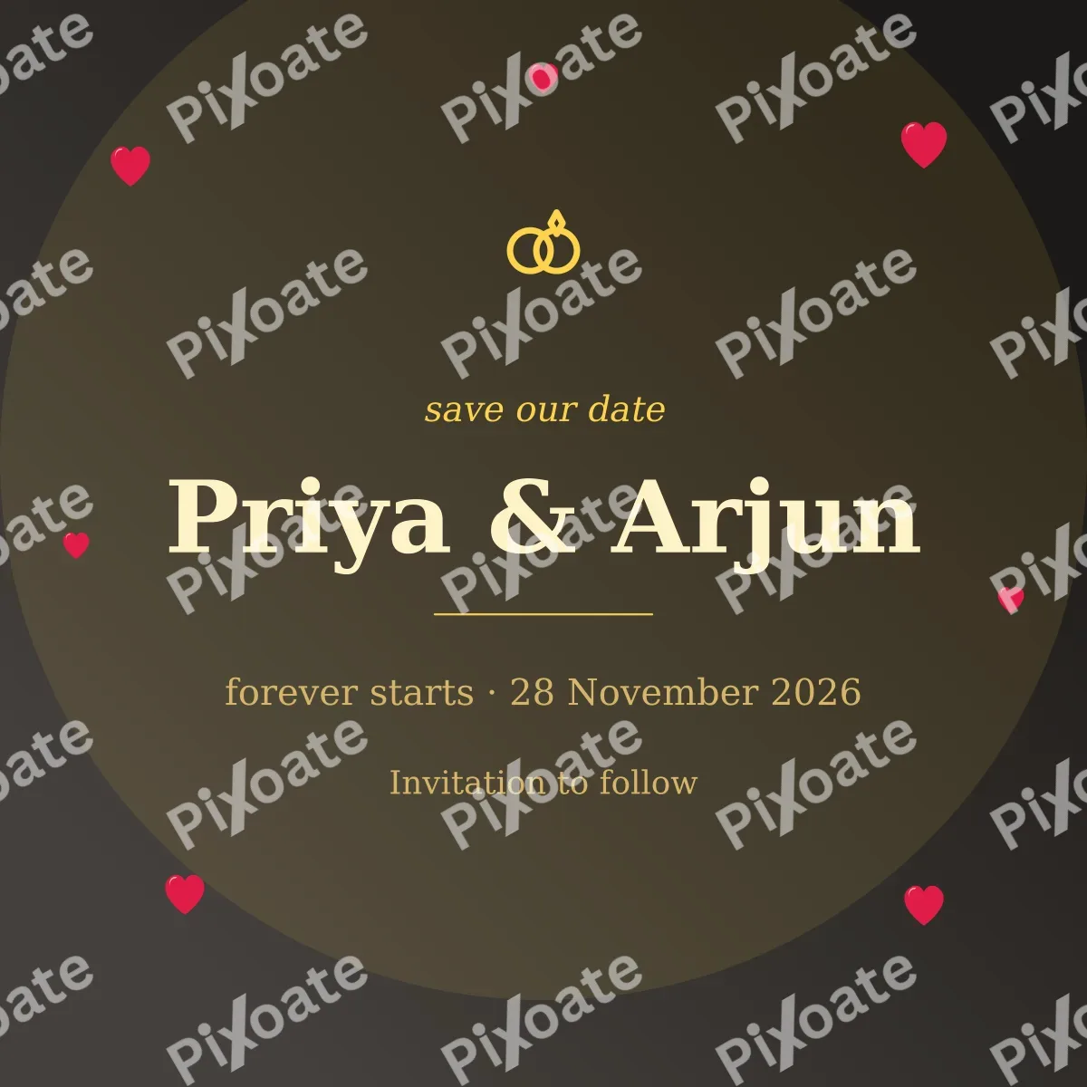 Save the Date Gold Save the Date Gold — editable black invitation template, instagram post