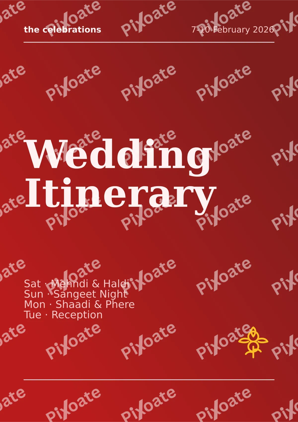 Shaadi Itinerary — editable red invitation template, a4 print