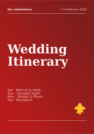 Shaadi Itinerary — editable red invitation template, a4 print
