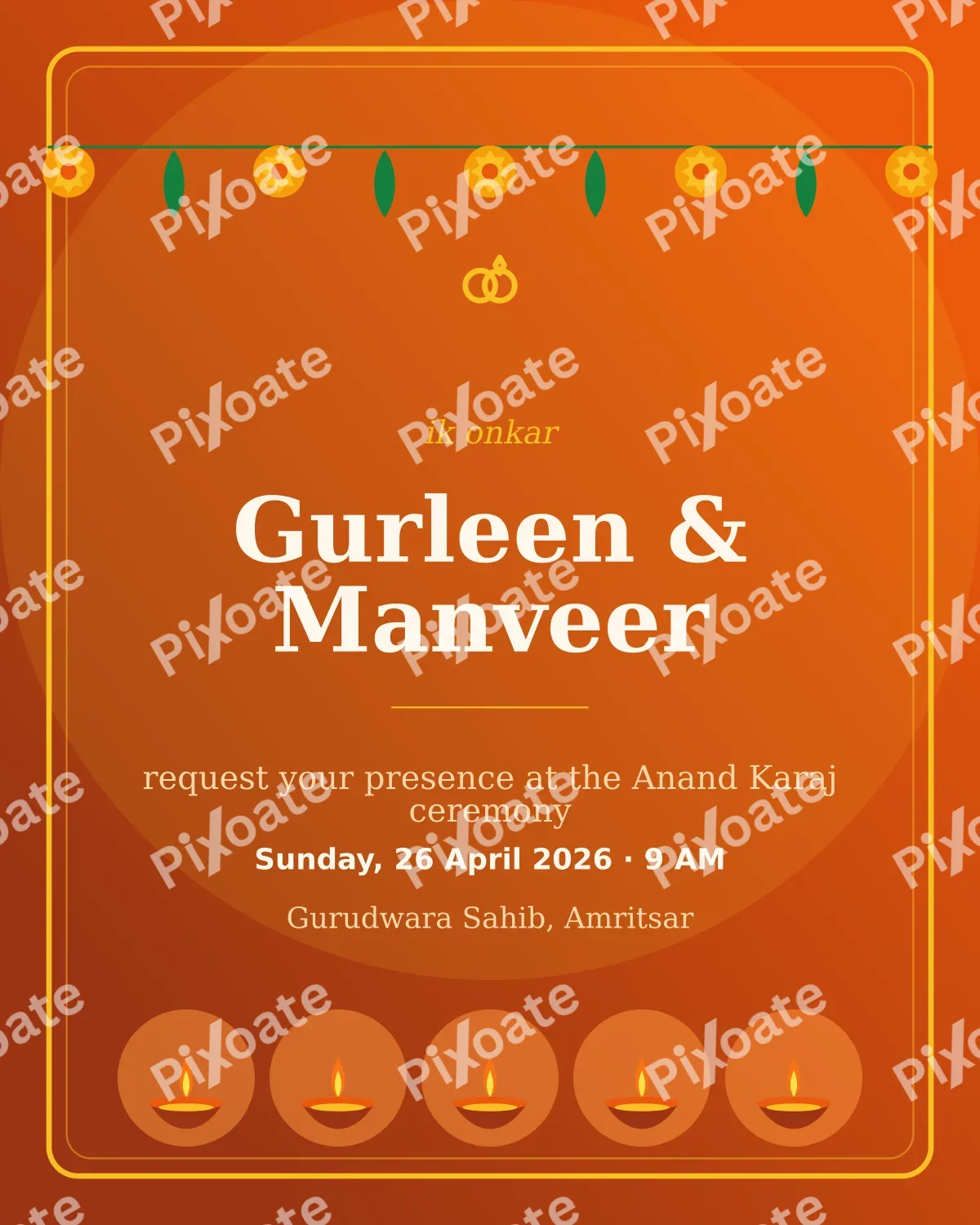 Sikh Anand Karaj Sikh Anand Karaj — editable brown invitation template, instagram portrait