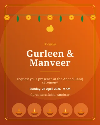 Sikh Anand Karaj — editable brown invitation template, instagram portrait