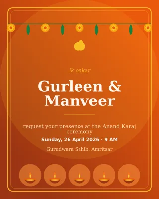 Sikh Anand Karaj — editable brown invitation template, instagram portrait