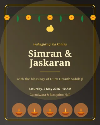 Sikh Wedding Blessing — editable black invitation template, instagram portrait