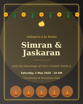 Sikh Wedding Blessing — editable black invitation template, instagram portrait