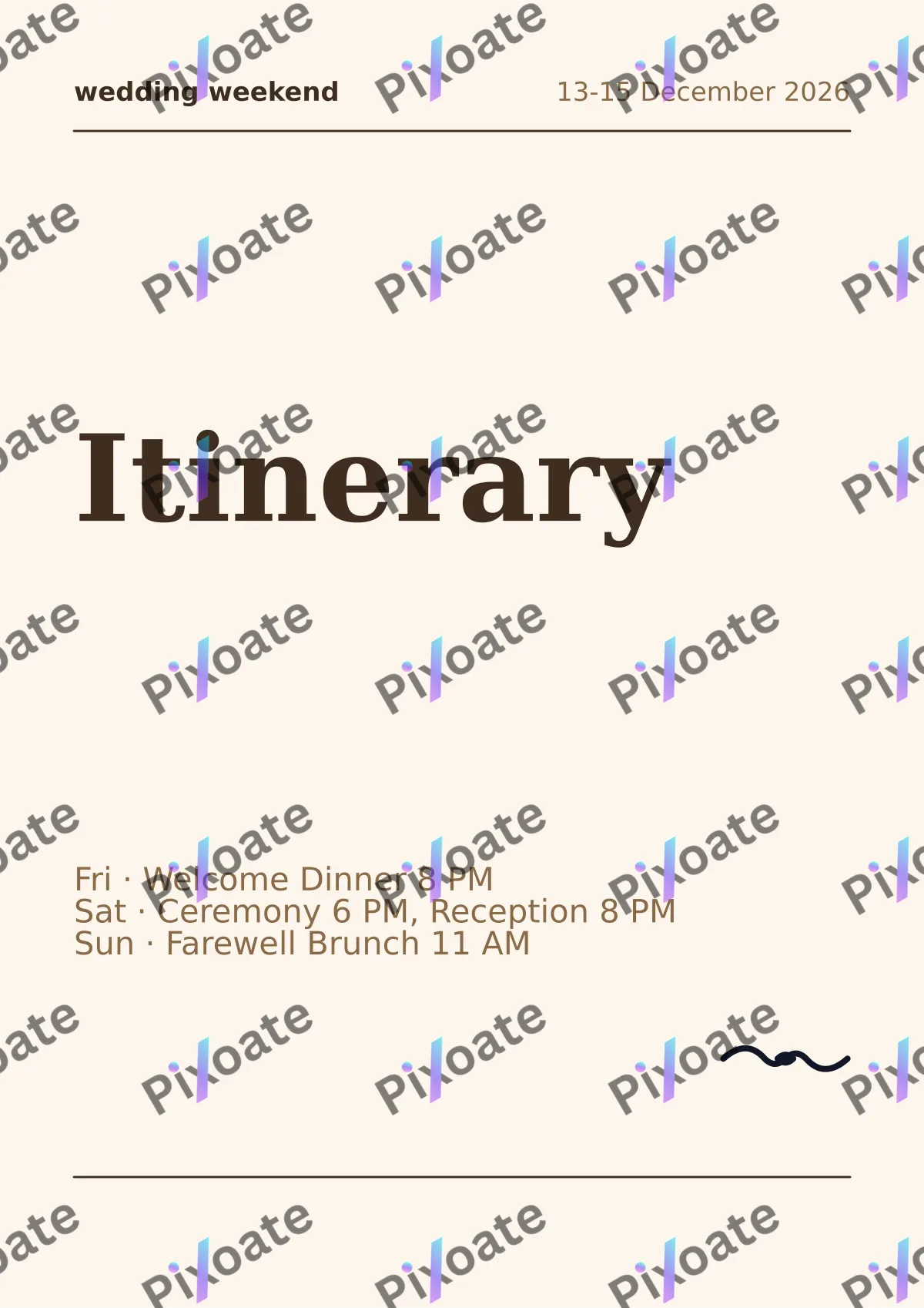 Wedding Itinerary Wedding Itinerary — editable white invitation template, a4 print