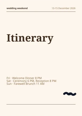 Wedding Itinerary — editable white invitation template, a4 print