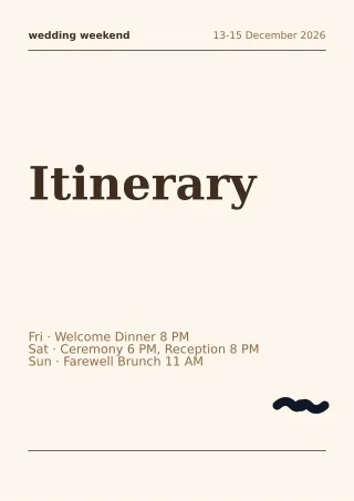 Wedding Itinerary Wedding Itinerary — editable white invitation template, a4 print
