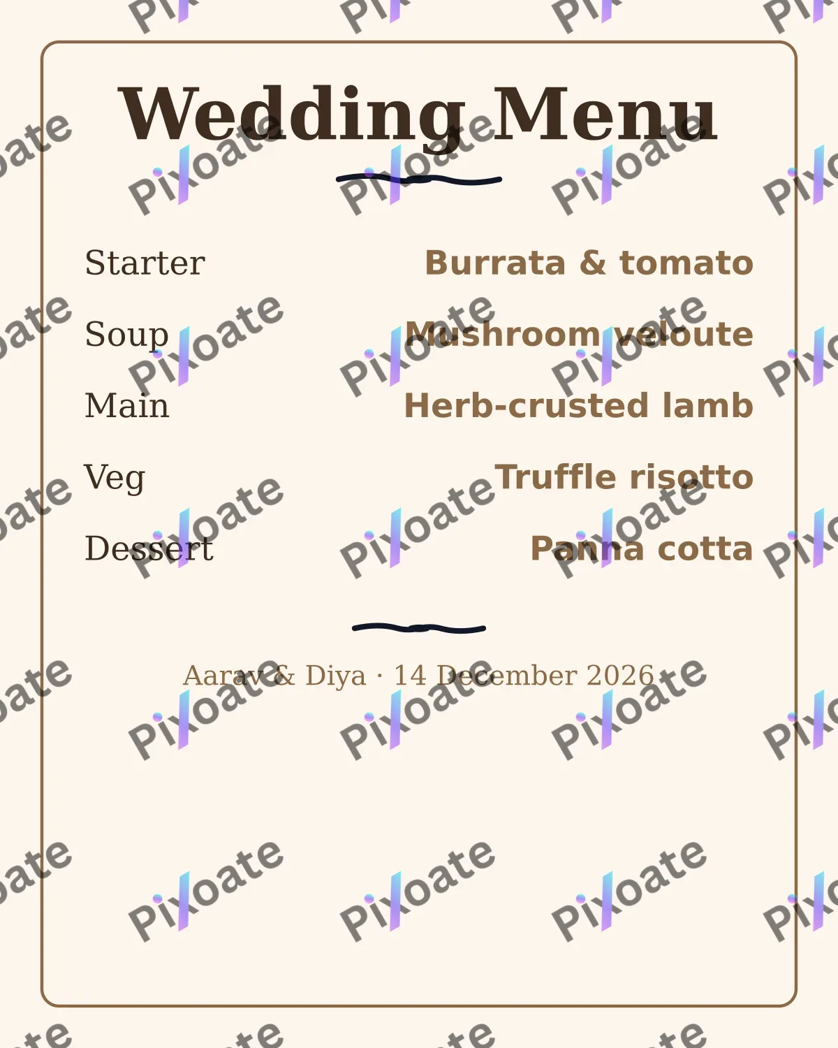 Wedding Menu Wedding Menu — editable white invitation template, instagram portrait
