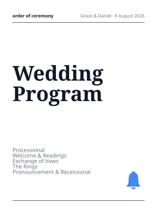 Wedding Program — editable white invitation template, a4 print