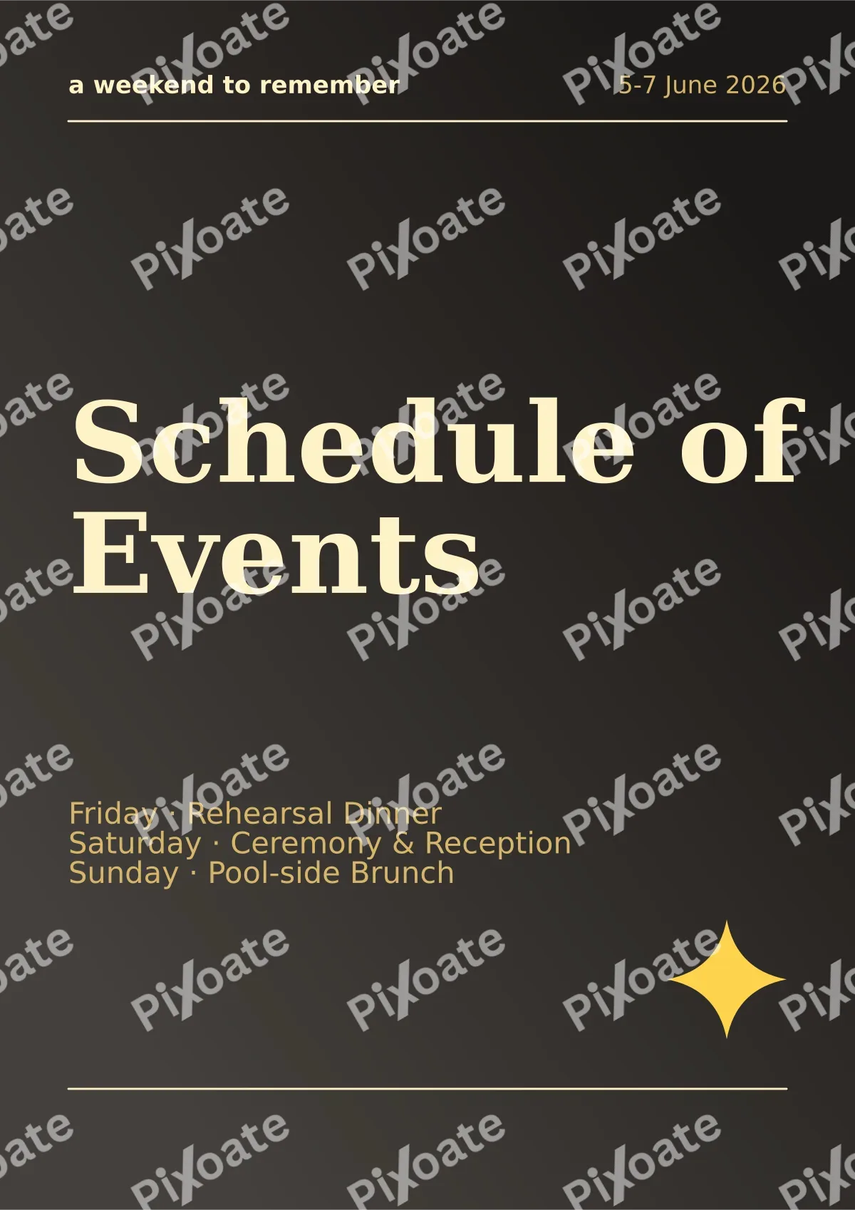 Weekend Itinerary Gold Weekend Itinerary Gold — editable black invitation template, a4 print