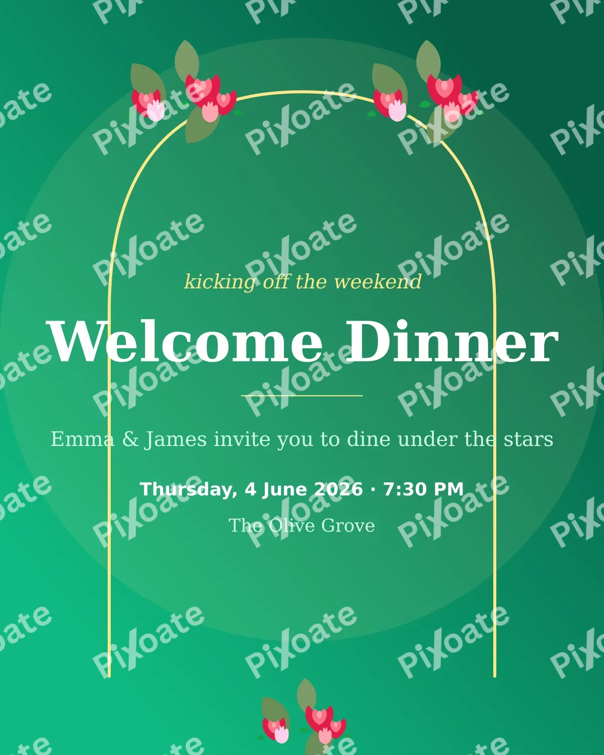 Welcome Dinner Garden Welcome Dinner Garden — editable green invitation template, instagram portrait