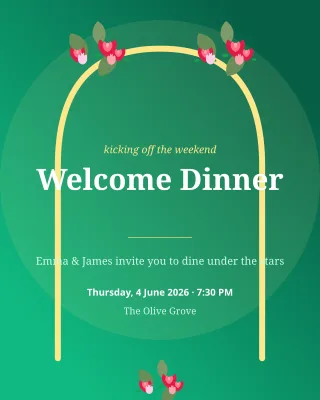Welcome Dinner Garden — editable green invitation template, instagram portrait