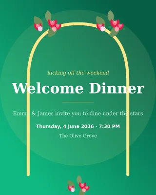 Welcome Dinner Garden — editable green invitation template, instagram portrait
