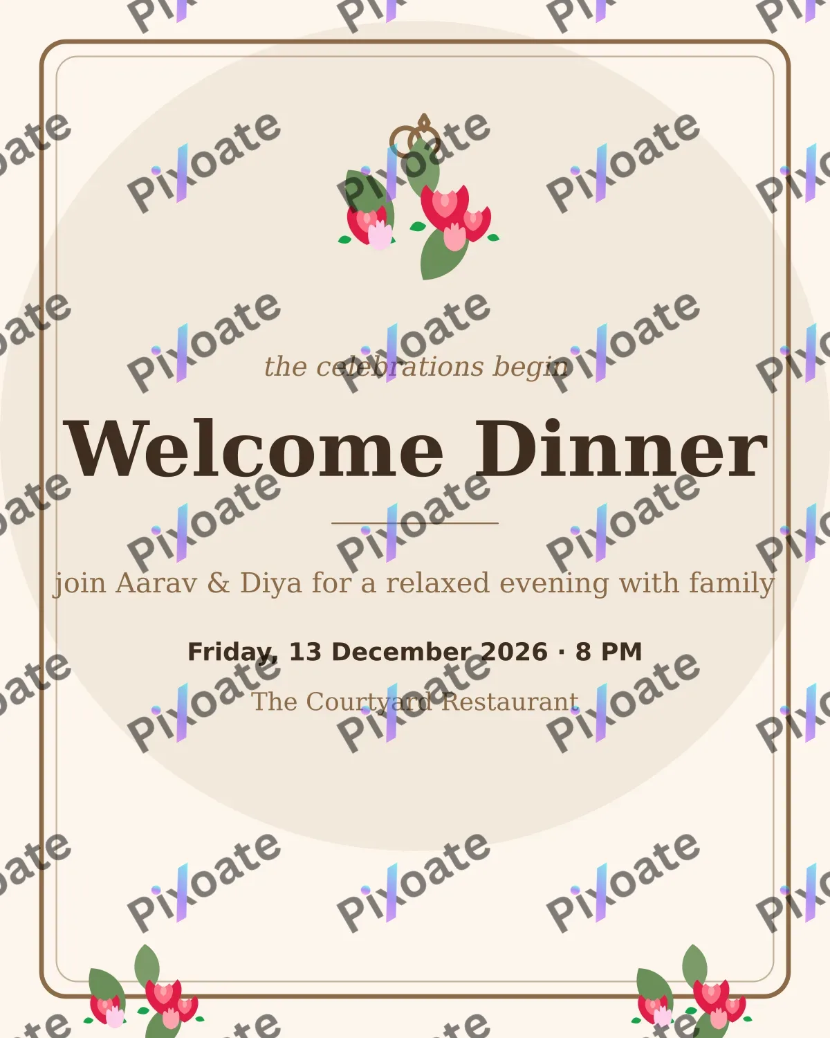 Welcome Dinner Welcome Dinner — editable white invitation template, instagram portrait
