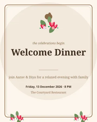 Welcome Dinner — editable white invitation template, instagram portrait