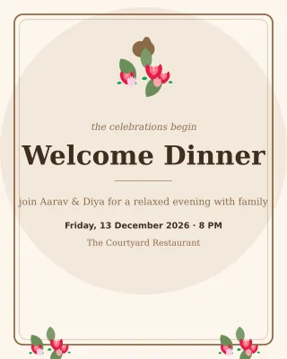 Welcome Dinner — editable white invitation template, instagram portrait