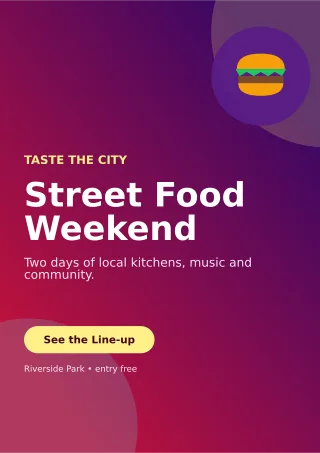 Aurora Food Festival Flyer A4 Flyer — editable purple flyer or poster template, a4 print