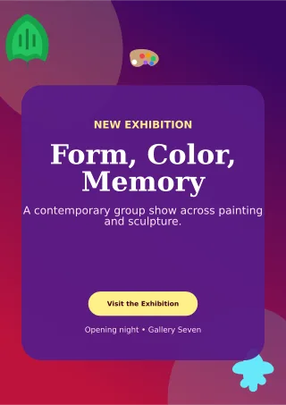 Botanical Art Exhibition Poster A4 Flyer — editable purple flyer or poster template, a4 print