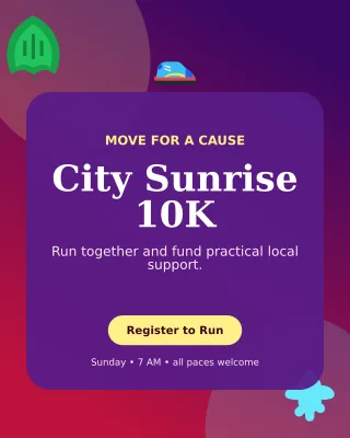 Botanical Charity Run Flyer Poster — editable purple flyer or poster template, instagram portrait