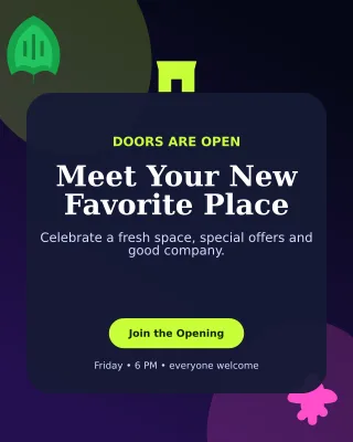Botanical Grand Opening Flyer Poster — editable black flyer or poster template, instagram portrait
