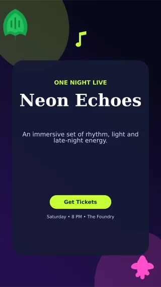 Botanical Live Concert Flyer Digital Flyer — editable black flyer or poster template, story / reel