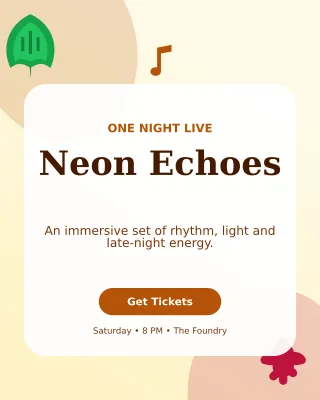 Botanical Live Concert Flyer Poster — editable white flyer or poster template, instagram portrait