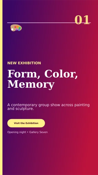 Editorial Art Exhibition Poster Digital Flyer — editable purple flyer or poster template, story / reel