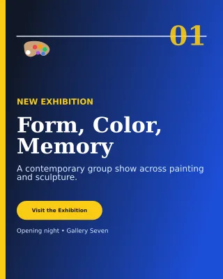 Editorial Art Exhibition Poster Poster — editable blue flyer or poster template, instagram portrait