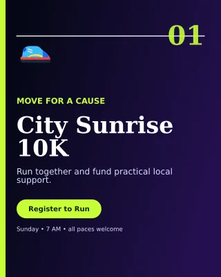 Editorial Charity Run Flyer Poster — editable black flyer or poster template, instagram portrait