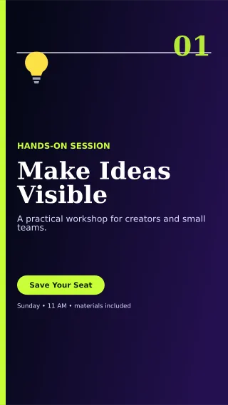 Editorial Creative Workshop Flyer Digital Flyer — editable black flyer or poster template, story / reel