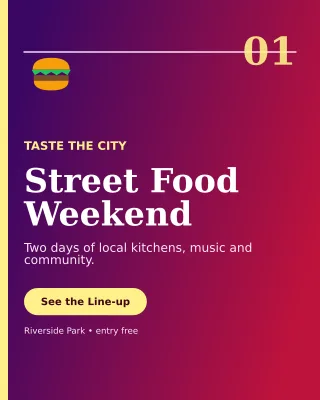 Editorial Food Festival Flyer Poster — editable purple flyer or poster template, instagram portrait