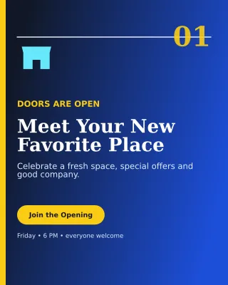 Editorial Grand Opening Flyer Poster — editable blue flyer or poster template, instagram portrait