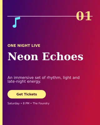 Editorial Live Concert Flyer Poster — editable purple flyer or poster template, instagram portrait