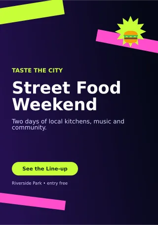 Kinetic Food Festival Flyer A4 Flyer — editable black flyer or poster template, a4 print