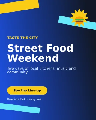 Kinetic Food Festival Flyer Poster — editable blue flyer or poster template, instagram portrait